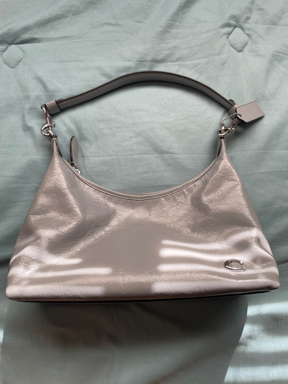 Coach Silver Metallic Shoulder Hobo Bag